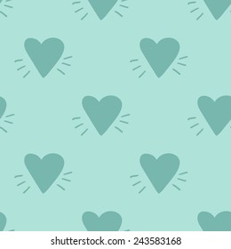 Funny cute romantic hearts vector seamless pattern on light blue background. Set of isolated elements. Chess grid order pattern.