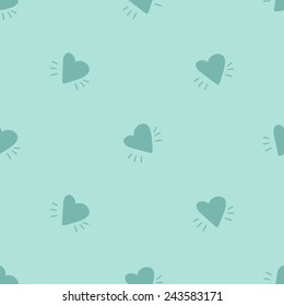 Funny cute romantic hearts vector seamless pattern on light blue background. Set of isolated elements. Chess grid order pattern.