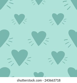 Funny cute romantic hearts vector seamless pattern on light blue background. Set of isolated elements. Chess grid order pattern.
