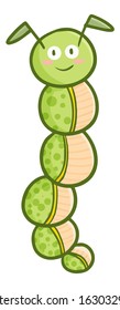 Funny and cute rounded caterpillar character get high