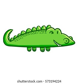 Funny and cute rounded crocodile smiling happily - vector.
