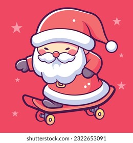 Funny cute Santa Playing Skateboard Vector illustration, Merry Christmas icon concept
