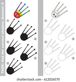 Funny Cute Satellit with different shadows to find the correct one, compare and connect object with it true shadow, the educational kid game with simple gaming level.