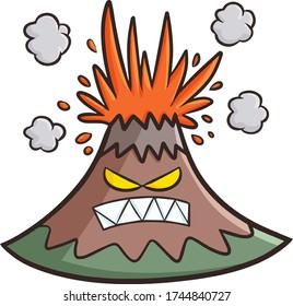 Funny and cute scary volcano erupted with angry expression
