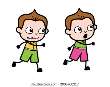 Funny Cute Schoolboy Cartoon chasing friend