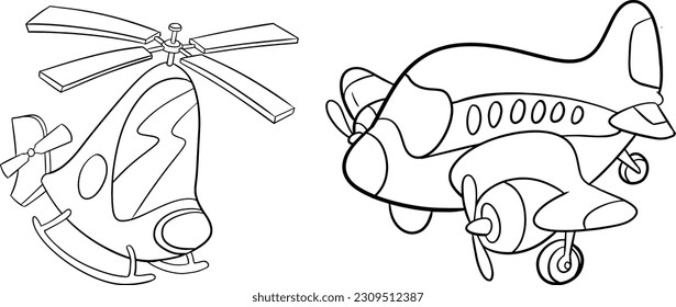 Funny cute set Sheet airplane is flying in the sky. Cartoon isolated vector illustration, Creative vector Childish design for kids activity colouring book or page. Doodle style.