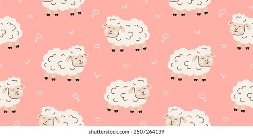 Funny cute sheep seamless pattern