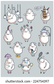 Funny cute sheep. set