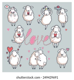 Funny cute sheep. Valentine's Day