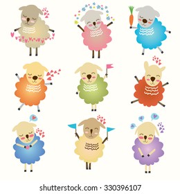Funny cute sheep. vector set