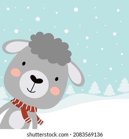 funny cute sheep wearing knitted and cozy scarf, children vector illustration, cartoon animals