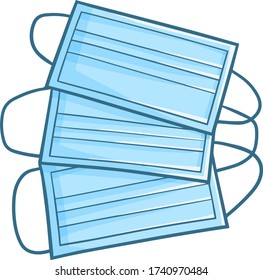 Funny and cute simple pile of three light blue face mask for medical team