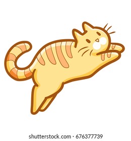 Funny and cute simple yellow orange cat jumping - vector.