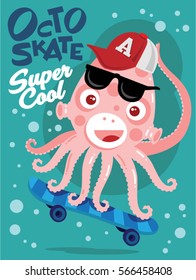Funny and cute Skater Octopus vector illustration and graphic design