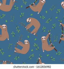 Funny and cute sloth seamless pattern, design for kids, wrapping paper, party decoration