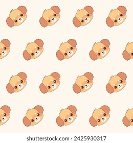 Funny Cute Small Doodle Dog Cartoon Character Seamless Pattern. Seamless Dog Puppy Pet Wrapping Textile Fabric Print Swatch Background Template. Seamless Baby Cute Dog Textile Swatch Pattern