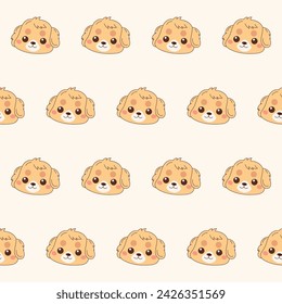 Funny Cute Small Doodle Dog Cartoon Character Seamless Pattern. Seamless Dog Puppy Pet Wrapping Textile Fabric Print Swatch Background Template. Seamless Baby Cute Dog Textile Swatch Pattern
