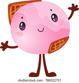 Funny cute smiley ice cream character with smiling face, arms and legs.
Cartoon style vector illustration isolated on white background. 