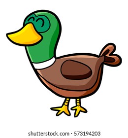 Funny and cute smiling green dark brown duck - vector.