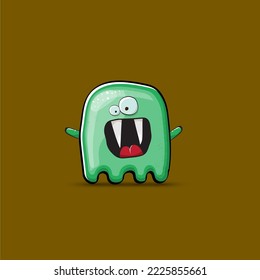 El gracioso monstruo del fantasma verde sonriente lindo aislado en un fondo marrón. Caricatura fantasma y emoji lindo. Elemento espiritual de Halloween.