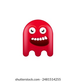 Funny cute smiling red jelly ghost monster isolated on white background. Funky red jelly slime Ghost cartoon character and cute emoji. Halloween spirit element.