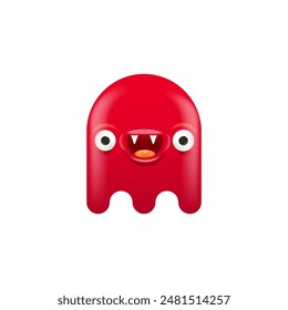 Funny cute smiling red jelly ghost monster isolated on white background. Funky red jelly slime Ghost cartoon character and cute emoji. Halloween spirit element.
