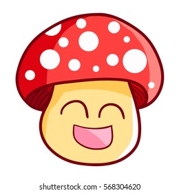 Funny and cute smiling red mushroom get happy - vector.