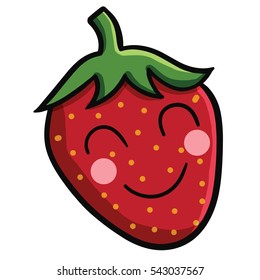 Funny and cute smiling strawberry cartoon - vector.