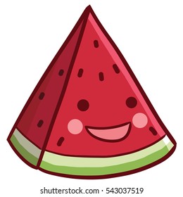 Funny and cute smiling watermelon cartoon in summer - vector.