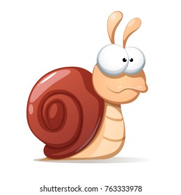 Divertida, linda ilustración de caracol. Sombra y reflejo Vector eps10