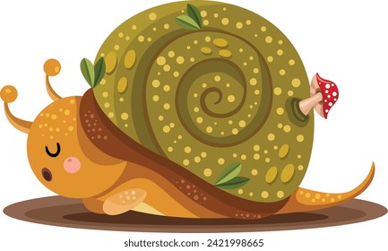 Funny cute snail sleeping isolated
