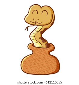 Funny and cute snake dancing coming out from the basket - vector.