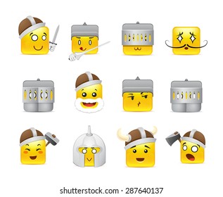 Funny and cute square anime emoticons Knights and Vikings yellow