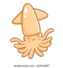 Funny and cute squid smiling happily - vector.