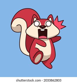 Funny cute squirrel animal character expression with nut. Childish print for t-shirt, apparel, sticker, cards and nursery decoration. Flat Vector Illustration