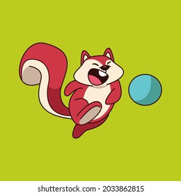Funny cute squirrel animal character expression with nut. Childish print for t-shirt, apparel, sticker, cards and nursery decoration. Flat Vector Illustration