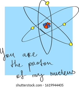 Funny cute st valentine's romantic card with a scientific reference, you are the proton to my nucleus