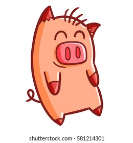 Funny and cute standing pig smiling happily - vector.