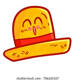 Funny and cute straw hat smiling happily invite for traveling - vector.