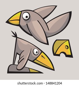 Funny cute stylized birds playing and flying