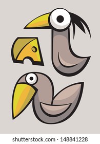 Funny cute stylized birds playing and flying