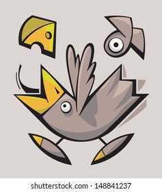Funny cute stylized birds playing and flying