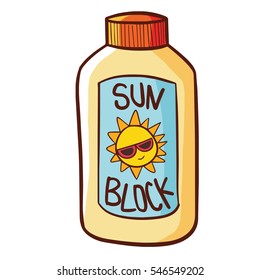 Funny and cute sun block packaging in summer - vector.