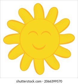 Funny and cute sun smiling happily isoled on white background