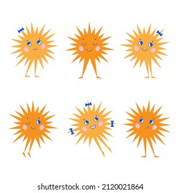 Funny cute sun. Vector illustration on white background