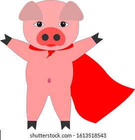 Funny and cute superhero pig characters on a white background.