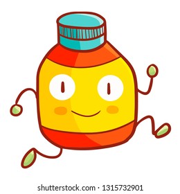 Funny and cute supplement bottle running happily - vector