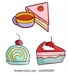 Funny and cute sweet pastry set - vector.