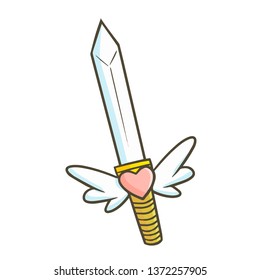 Funny and cute sword with heart and wing on it handle
