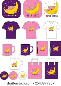 Funny cute teddy bear with moon design options